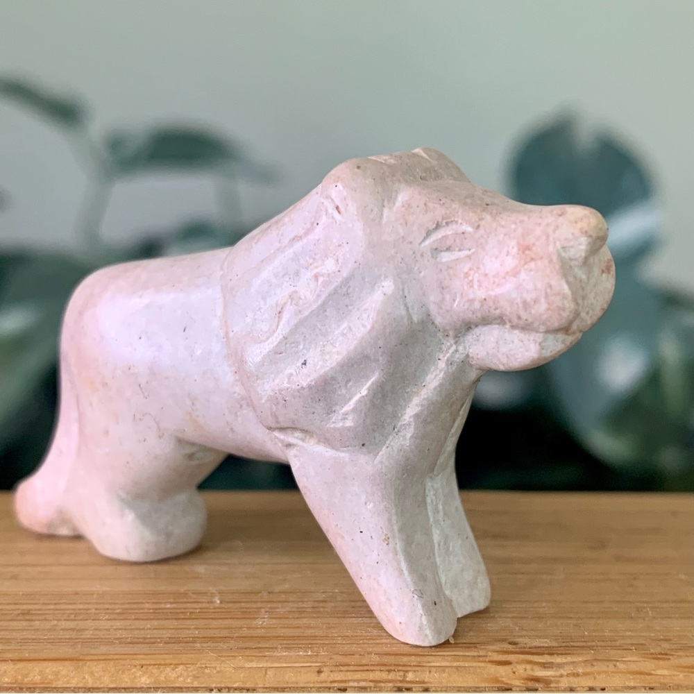 Soapstone Lion Figurine Hand Carved Stone Cat Carving Animal Figure Kenya 2.3”